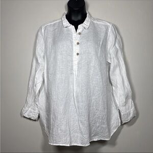 Cynthia Rowley Womens 3X shirt 100% linen white 
popover long sleeve tunic
